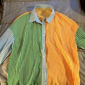 Multicolored, oversized button up with an open back from SHEIN